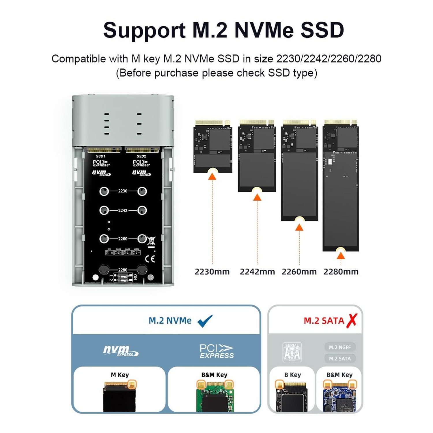 MAIWO Dual M.2 NVMe RAID Enclosure Supports RAID0/1/PM/Large 8TB Capacity, US…