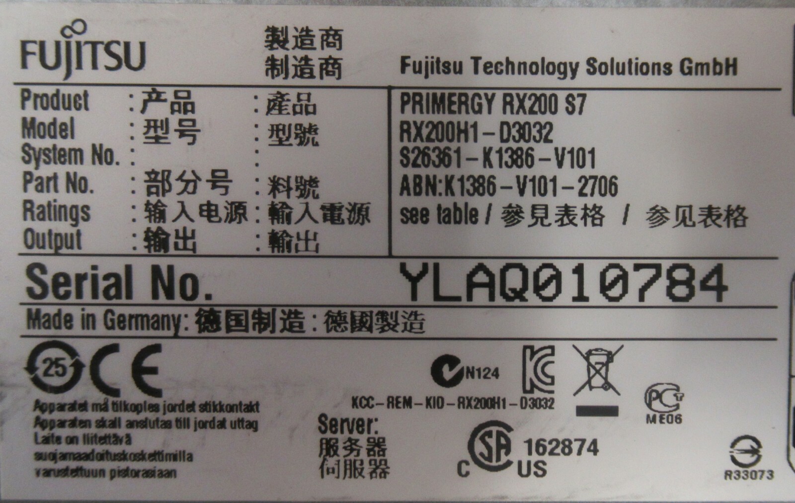 Fujitsu Primergy RX200 S7 2x E5-2620 2GHz 96GB Ram 1x 300GB HDD 1U Rack Server