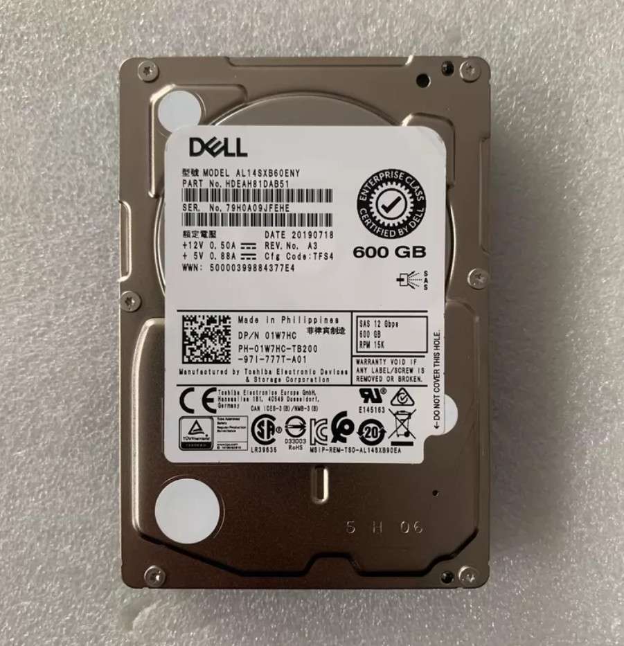 used Dell 600G 15K 12G 2.5″ server hard drive AL14SXB60ENY 01W7HC 1W7HC