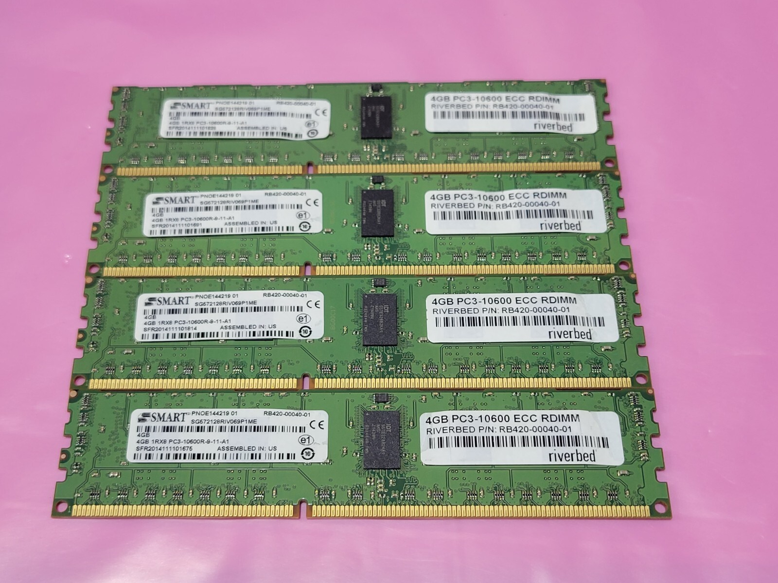 Lot of 4 Riverbed Smart 4GB PC3-10600 ECC RDIMM RAM RB420-00040-01