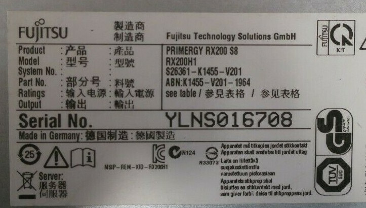 Fujitsu Primergy RX200 S8 2x Eight-Core E5-2640v2 288GB Ram 8-Bay 1U Rack Server