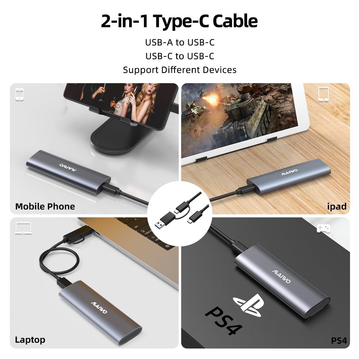 MAIWO M.2 NVMe SSD Enclosure, USB 3.1 GEN2 10Gbps Tool Free USB C to M.2 NVMe SS