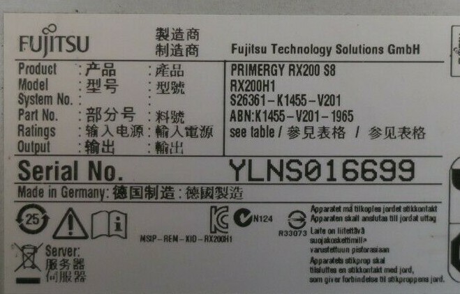 Fujitsu Primergy RX200 S8 2x 8Core E5-2640v2 2GHz 288GB Ram 8-Bay 1U Rack Server