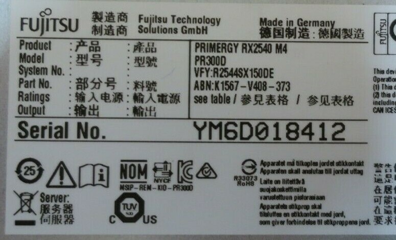 Fujitsu Primergy RX2540 M4 20Core Gold 6148 2.4GHz 16GB Ram 1.8TB Storage Server