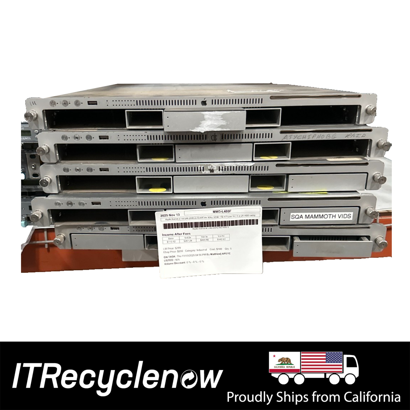 Apple Xserve A1246 2008 2x Xeon QuadCore 3GHz 32GB 1TB ATI Lion with 2x Caddy